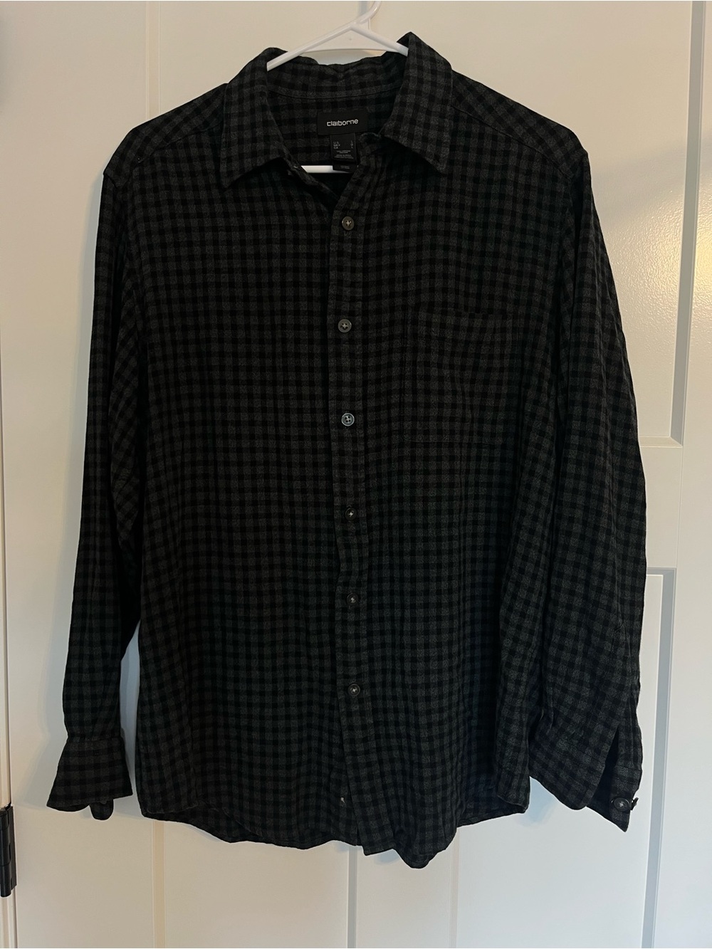 Claiborne Men’s Flannel Dark Academia Eclectic Grandpa Shirt Black Gray (L)